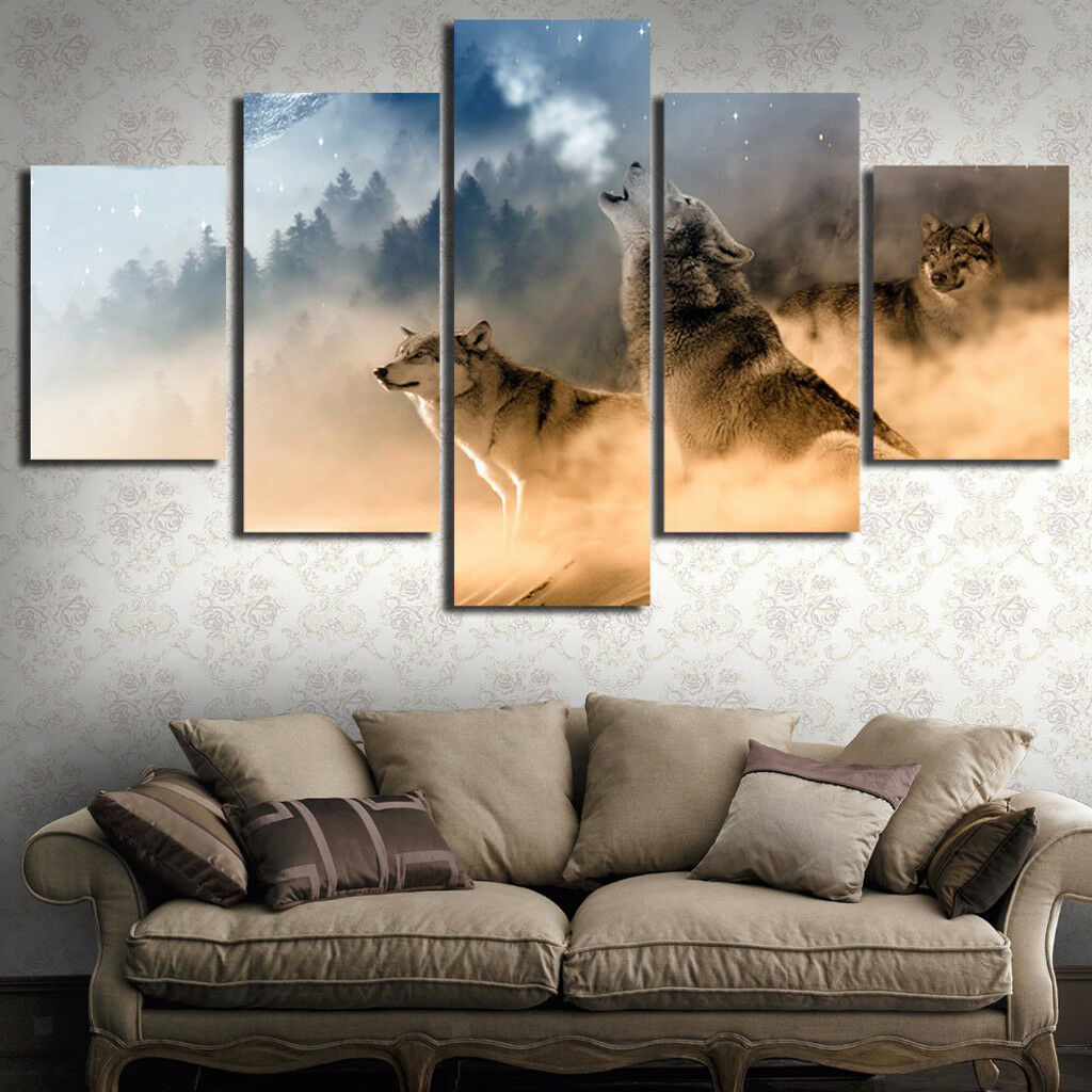 5 Panels Large Canvas Pictures Wall Art Prints Modern The Wolves Size L