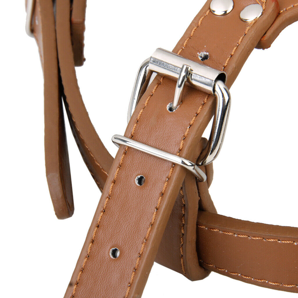 Studded Rivets PU Leather Pet DOG Walking Collar Harness Adjustable Brown