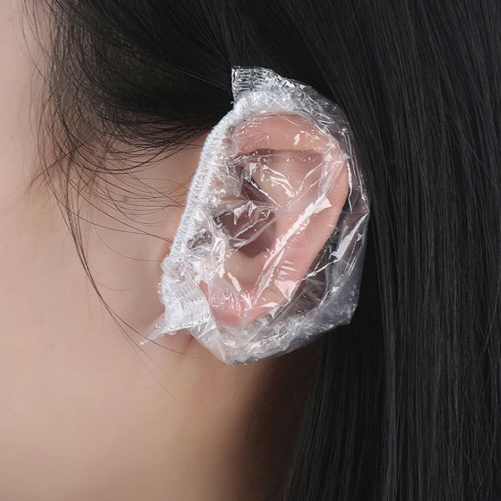 100pcs Disposable Plastic Waterproof Ear Protector Cover Dye Shield ProtectiBDA