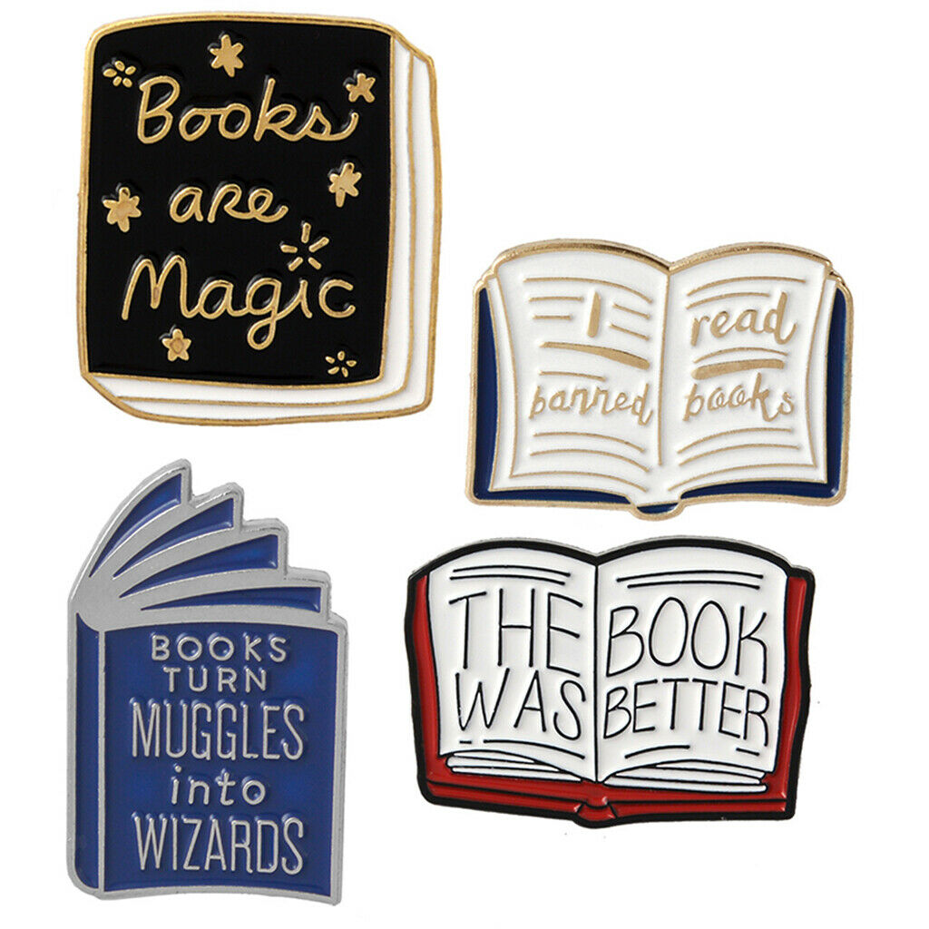 Set of 4pcs Women Kids Cartoon Enamel Book Brooch Collar Pin Badge Corsage