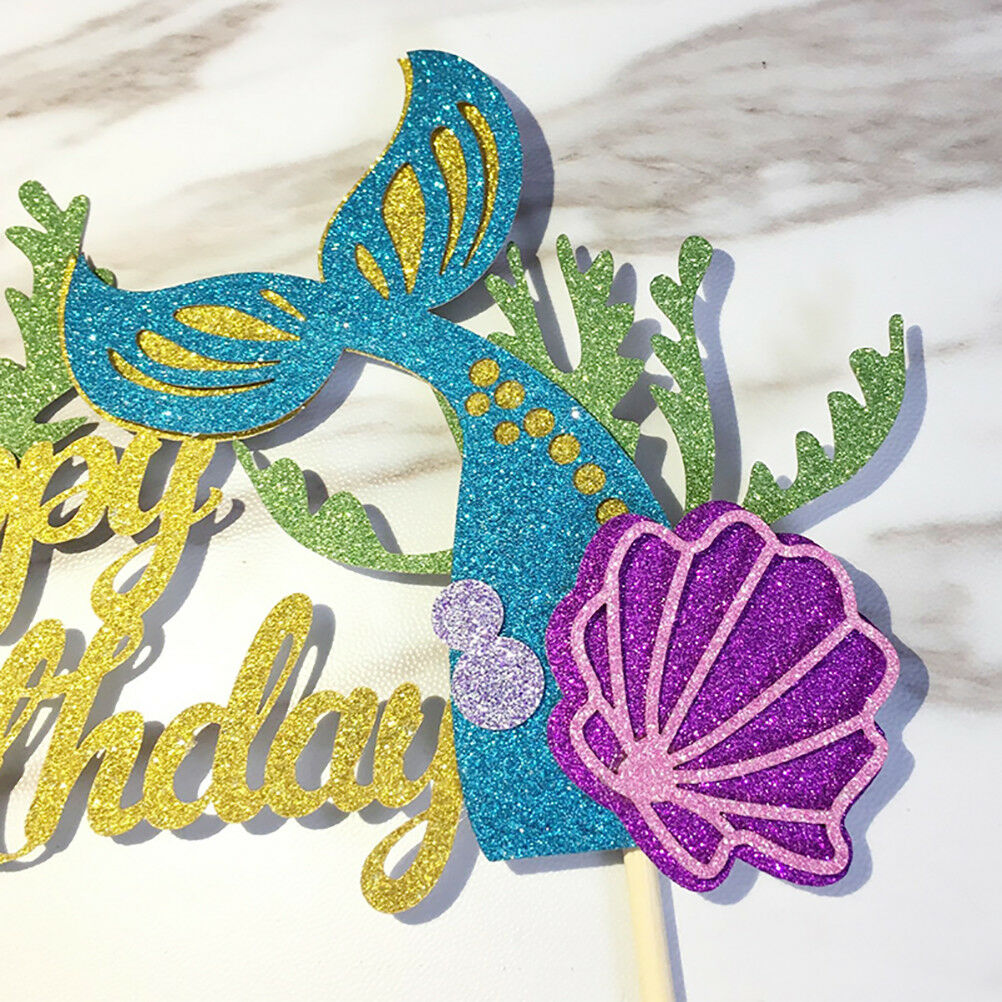 Starfish Mermaid Happy birthday Cake Toppers Cupcake Baby Shower DIY Gif.l8