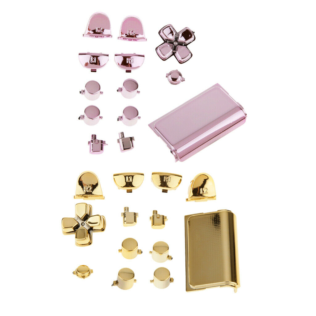 2 Kit Chrome Plating Buttons and Touchpad for PS4 Controller Pink+Golden