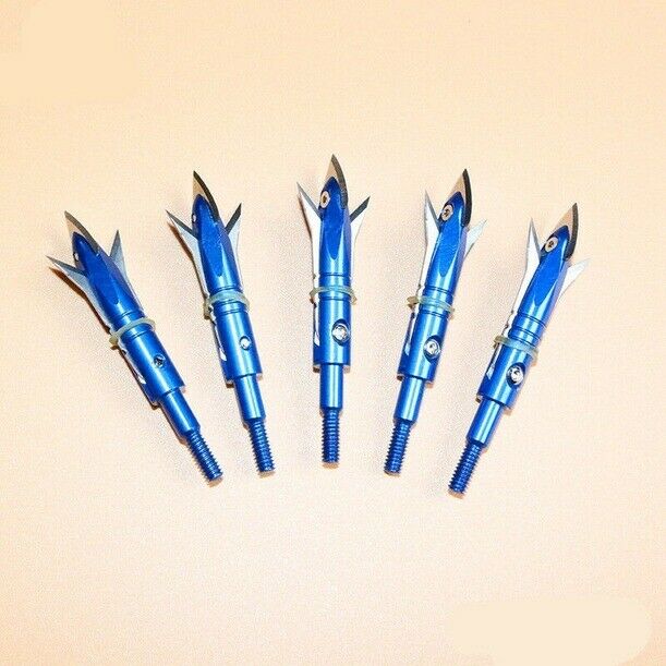 6pcs Steel Broadheads 100gr 2 Expandable Blades Arrow Tips Archery Hunting Blue