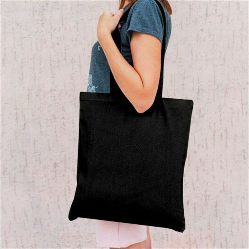 Reusable Shoulder HandBag 100% Organic Cotton Canvas Shopping Bag Black Tote Bag