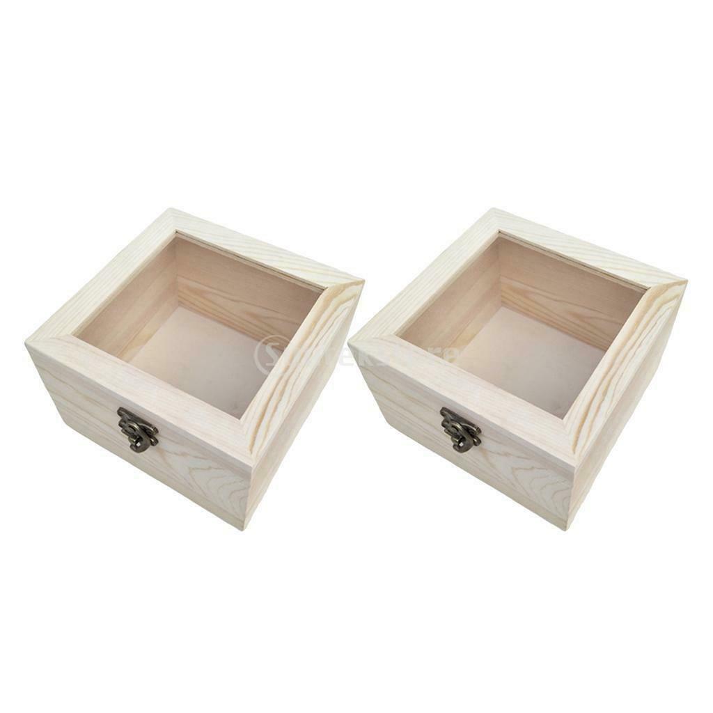 2x Rustic Unpainted Wooden Hinged Case Top Storage Container Displaying