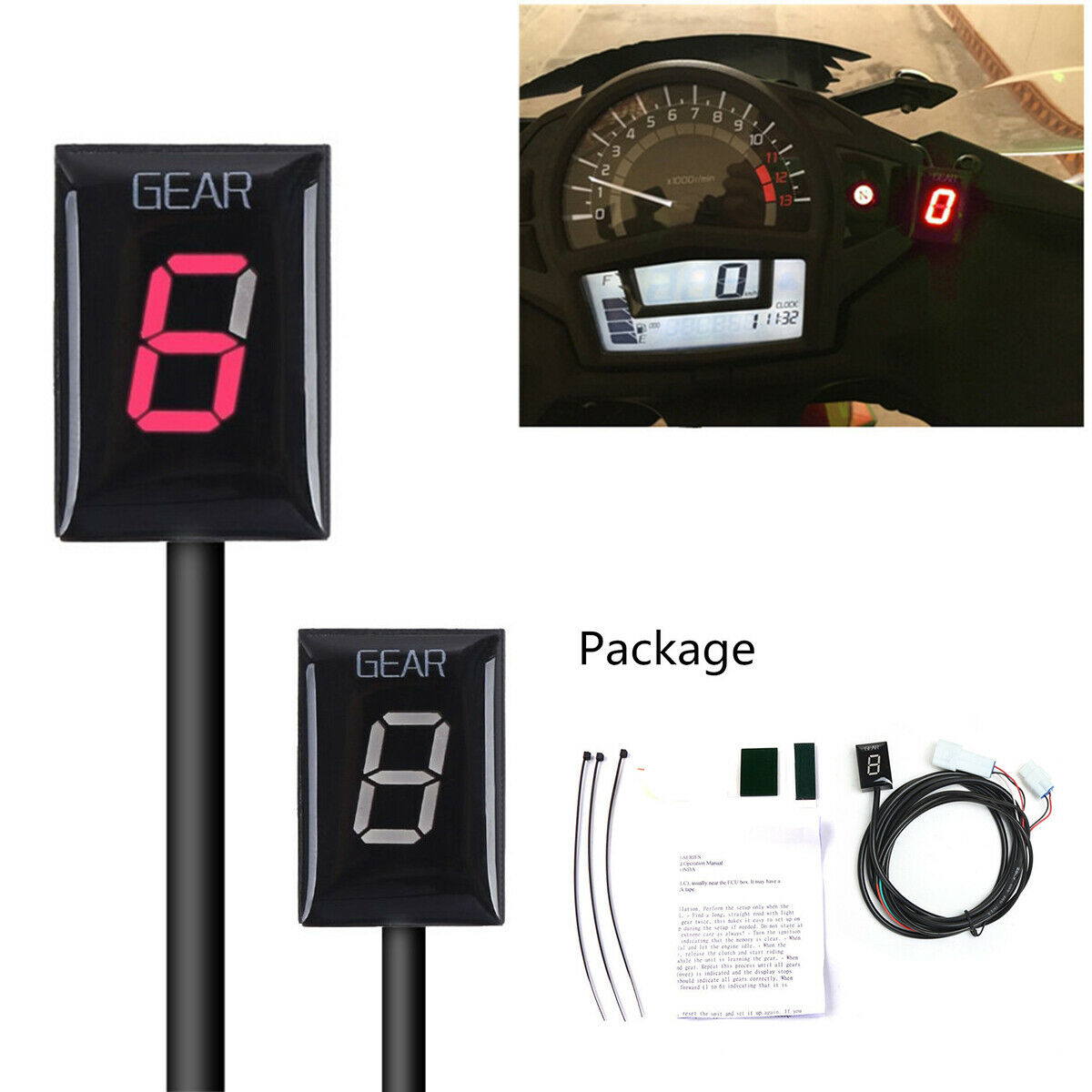 Motorcycle Bike Gear Indicator Red LED Display for Yamaha Plug&play Waterproof