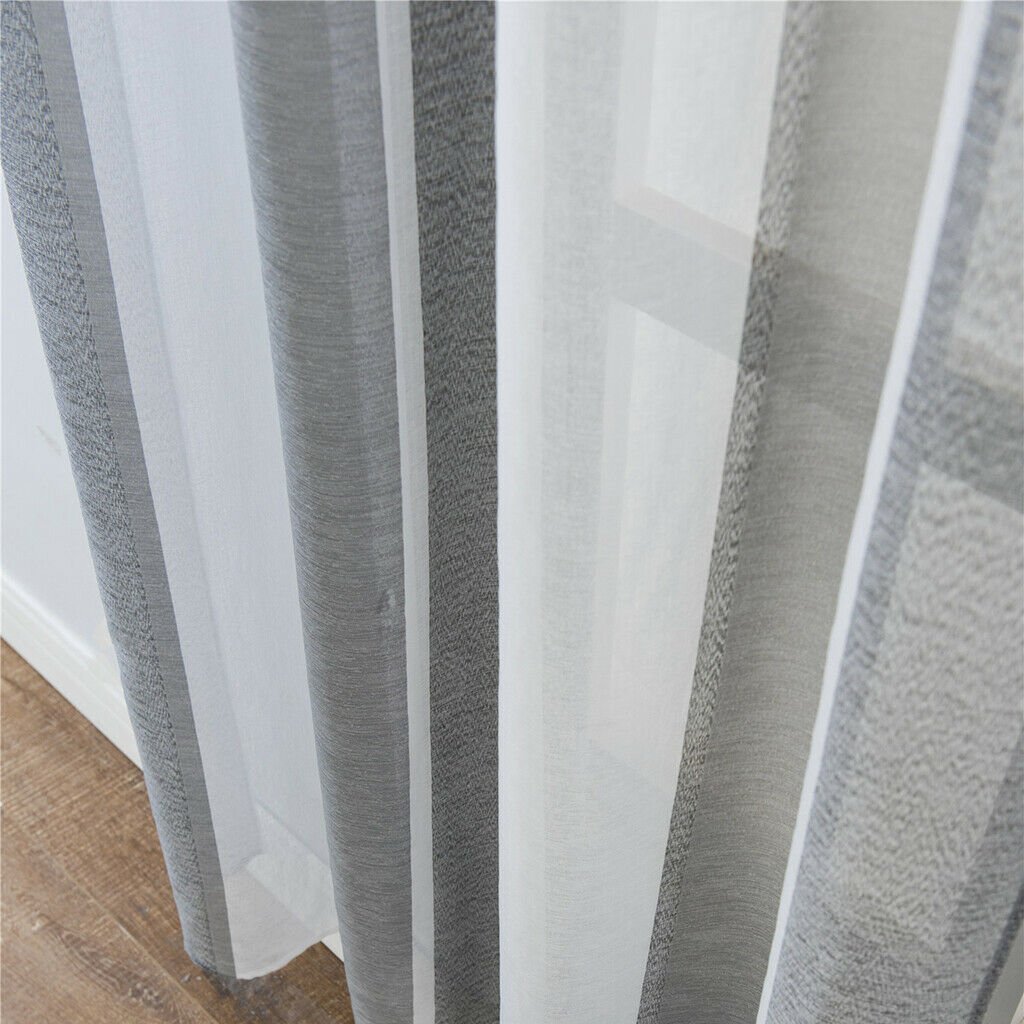 2xSheer Curtains Rod  Faux Linen Voile Curtains 100x200cm Color_3