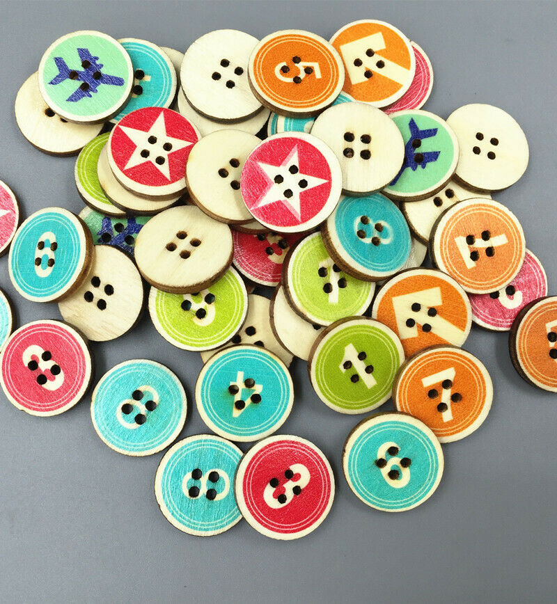 50X Retro Round Wooden Buttons Mixed Number Fit Sewing scrapbooking crafts 20mm