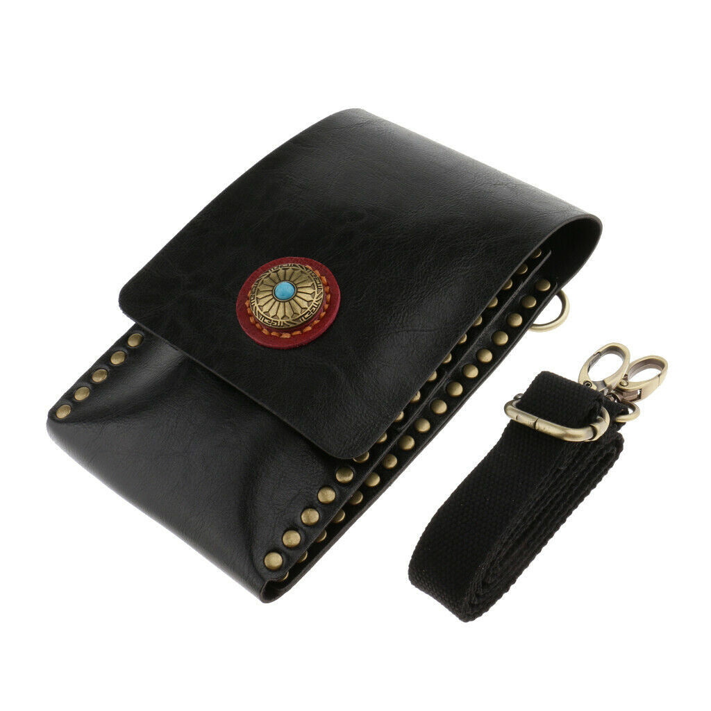 Durable Leather Hair Scissors Comb Clips Bag Barber Tools Holster with Cover