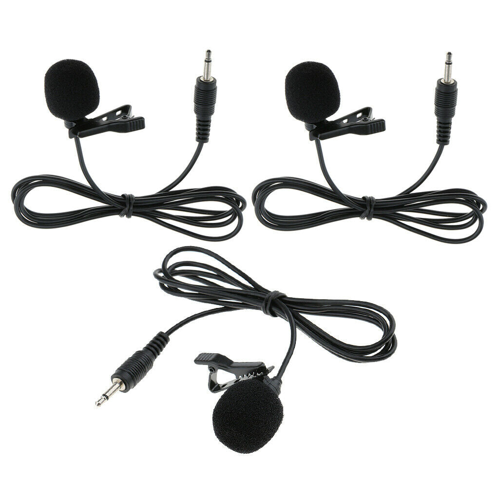3 Pcs Lavalier Microphone Mic for Vloggers Tour Guide 3.5mm Clip-on Black