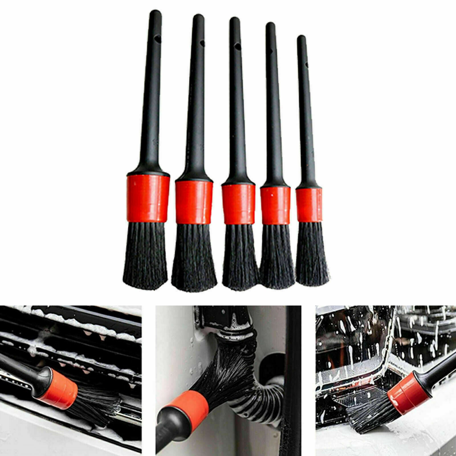 5Pcs/Set Black Car Auto Detailing Brushes Interior & Exterior Cleaning Brush Set