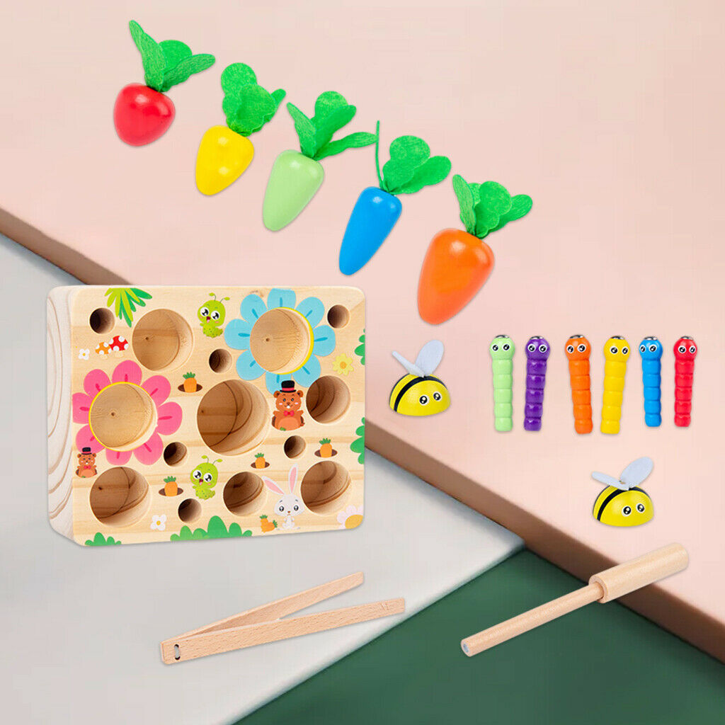 Wooden Pulling Carrot Insect Magnetic Game Montessori Learning Block Puzzles