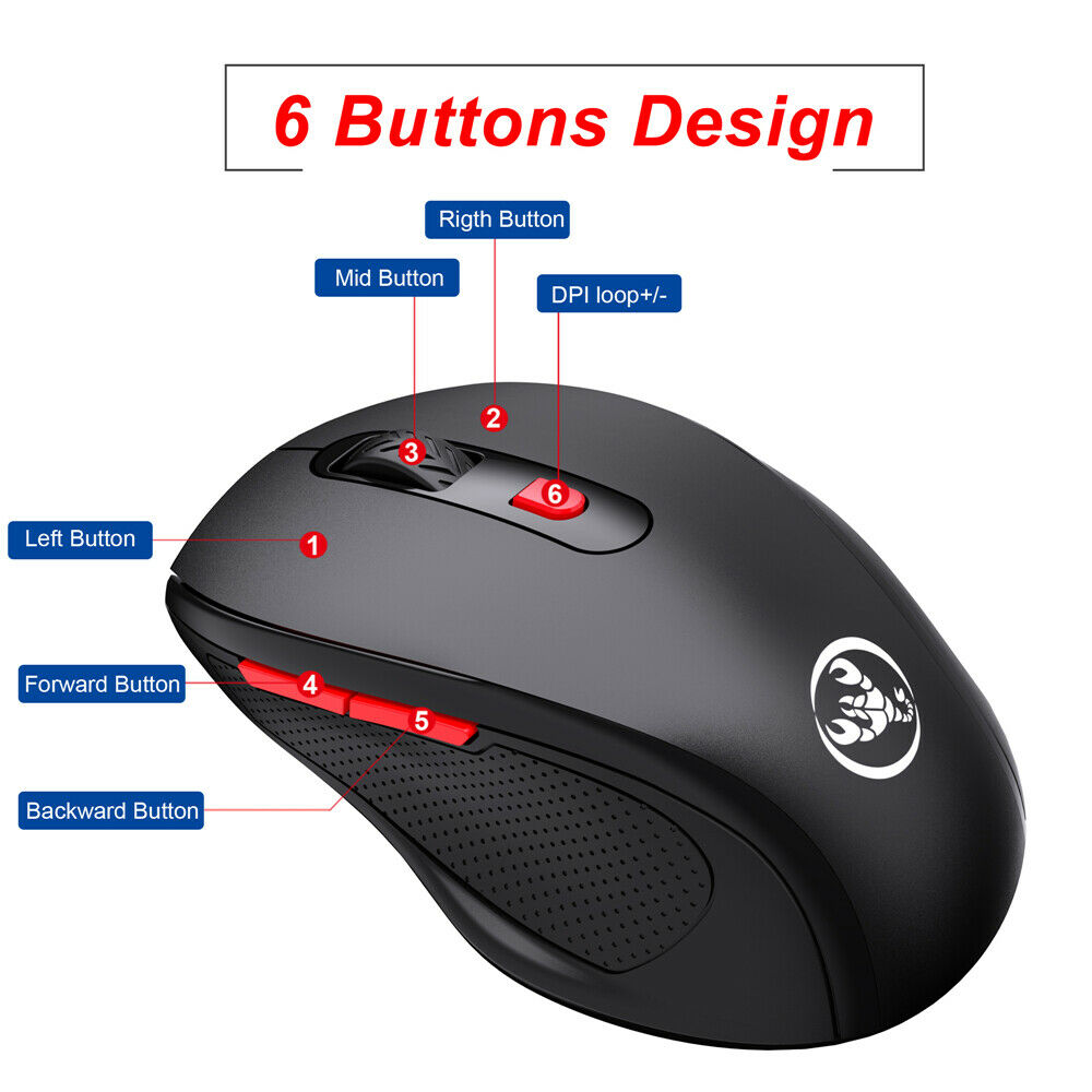 2.4G Wireless Optical Mouse 6Button for PC Laptop Notebook Computer USB Receiver
