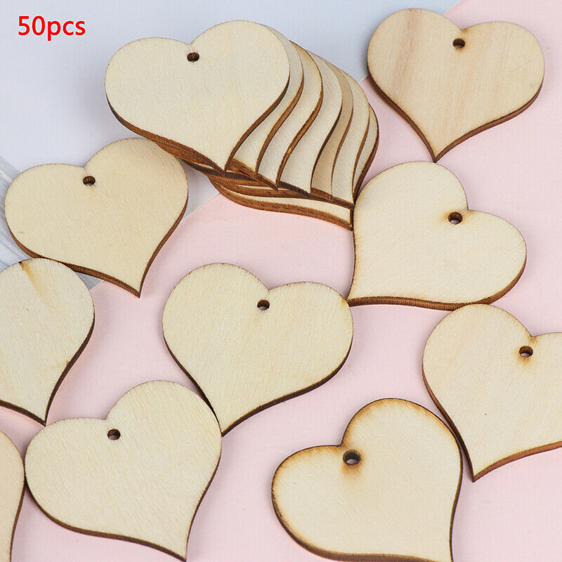 50pcs wooden heart patch Crafts Scrapbooking Supplies Handmade Graffiti BuDEAU