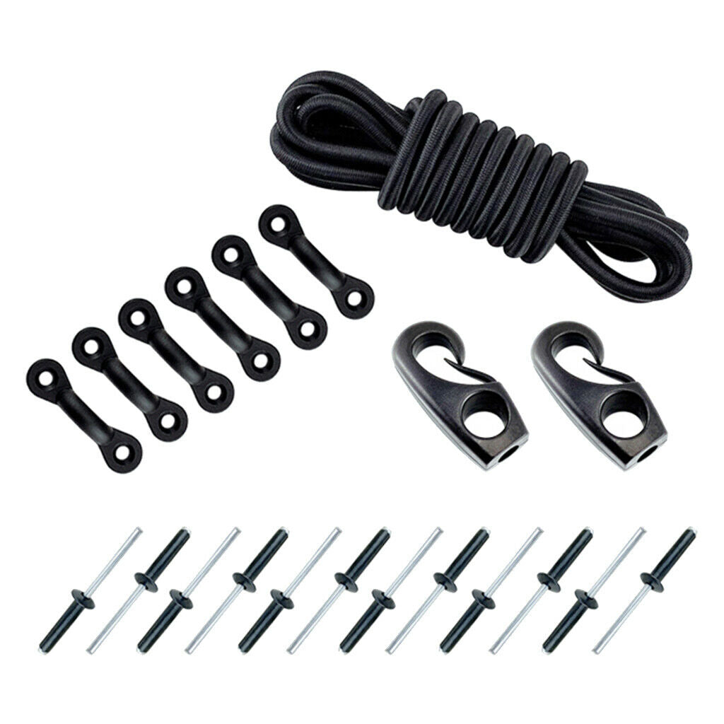 Marine Kayak Bungee Kit Bow & Stern Tie Downs 8feet Cord 6 Padeyes 12 Rivets