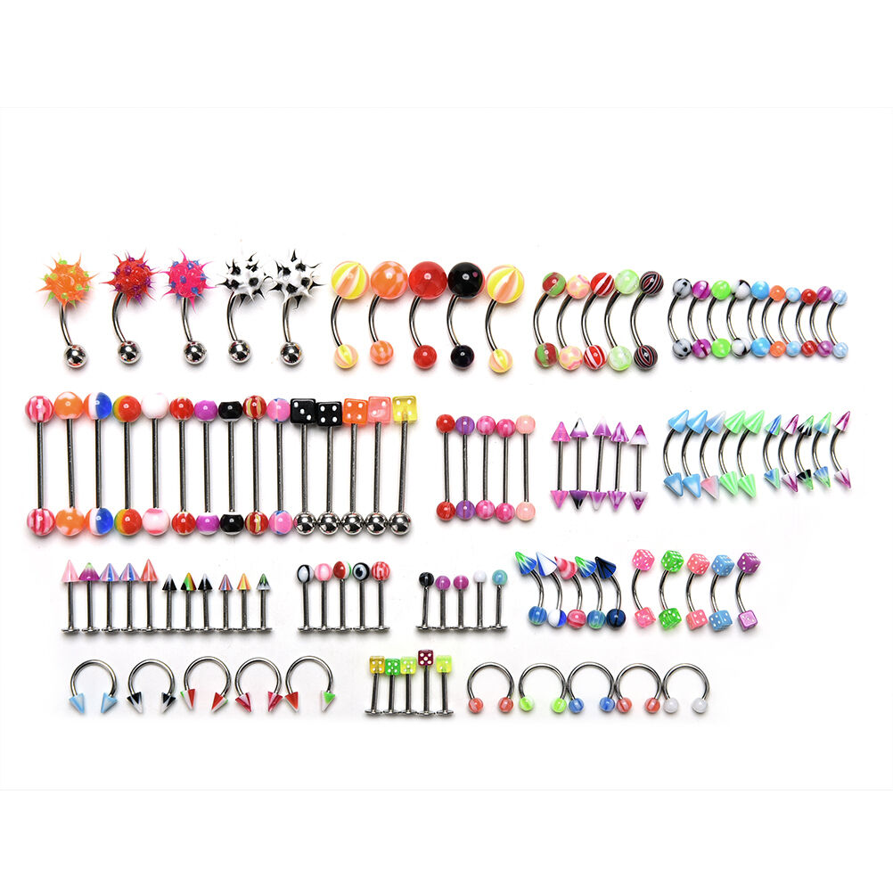 105Pcs Bluk Mixed Body Piercing Jewelry Lip Eyebrow Belly Navel Tongue Bar R Rf