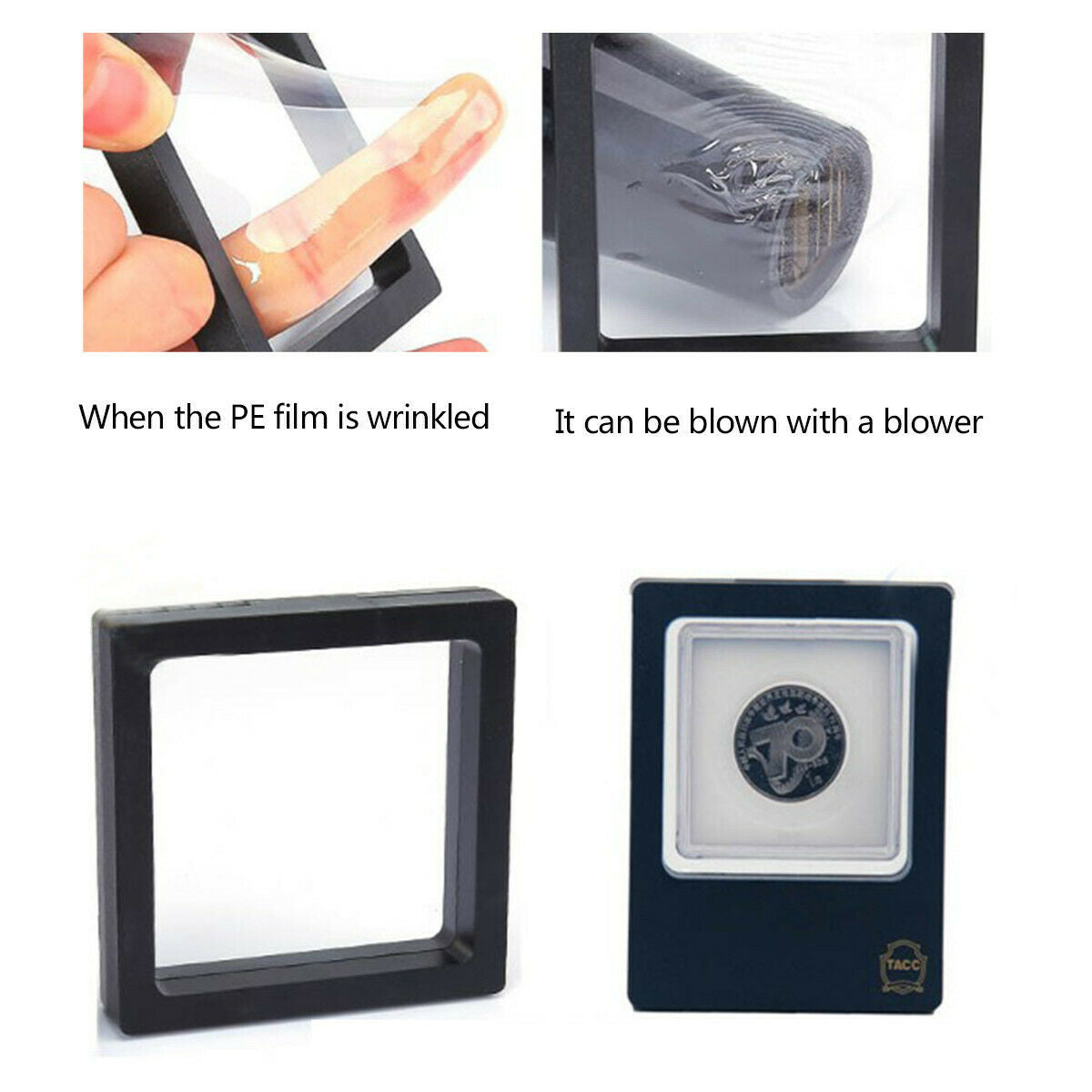 69*69mm Floating Coin Display Frame Holder Coin Box Protective Case w/ Stand