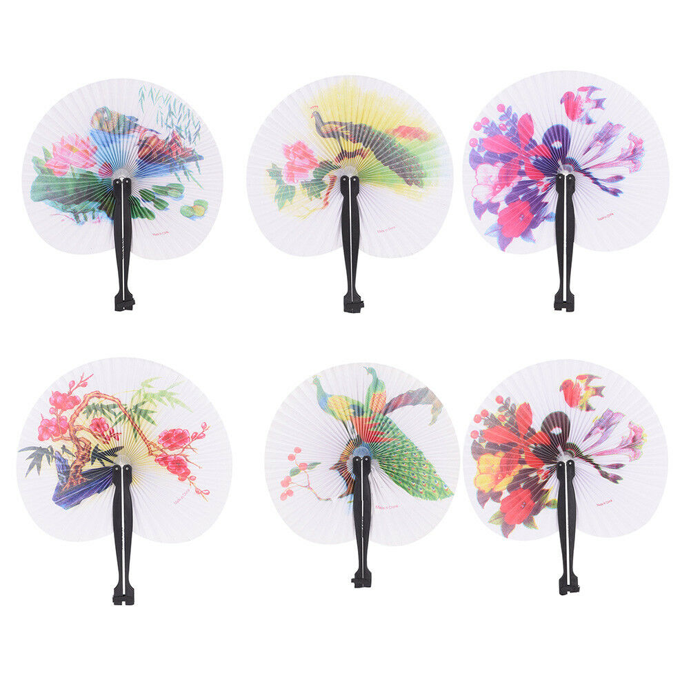 2 Pcs Paper Chinese Oriental Folding Hand Held Fans.Ideal Size For Handbag.l8