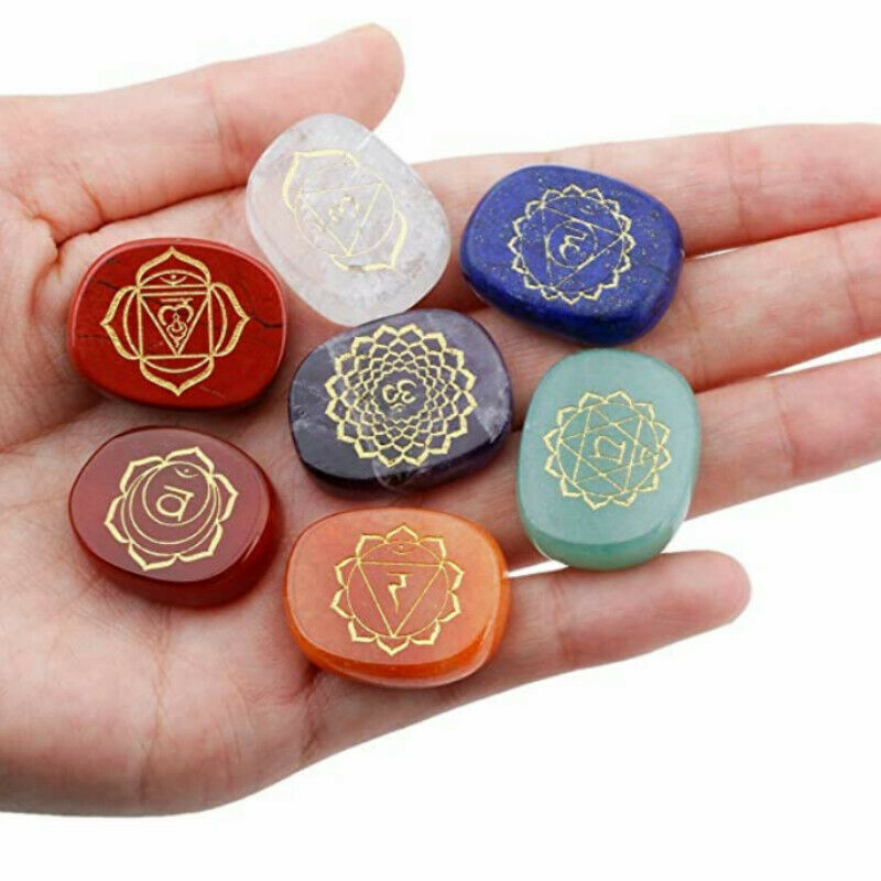 Healing Crystal 7 Chakra Reiki Yoga Balancing Engraved Vikings Symbol Stone Gift