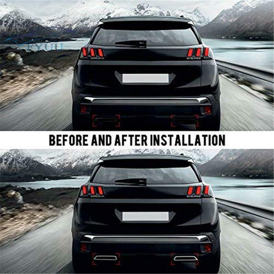 2PCS/Set Rear Tail Exhaust Cover Trim For Peugeot 3008 5008 2017-18 ABS Chrome