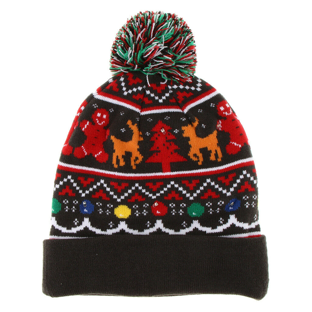 Light up Knitted Ugly Sweater Holiday Christmas Beanie gray elk
