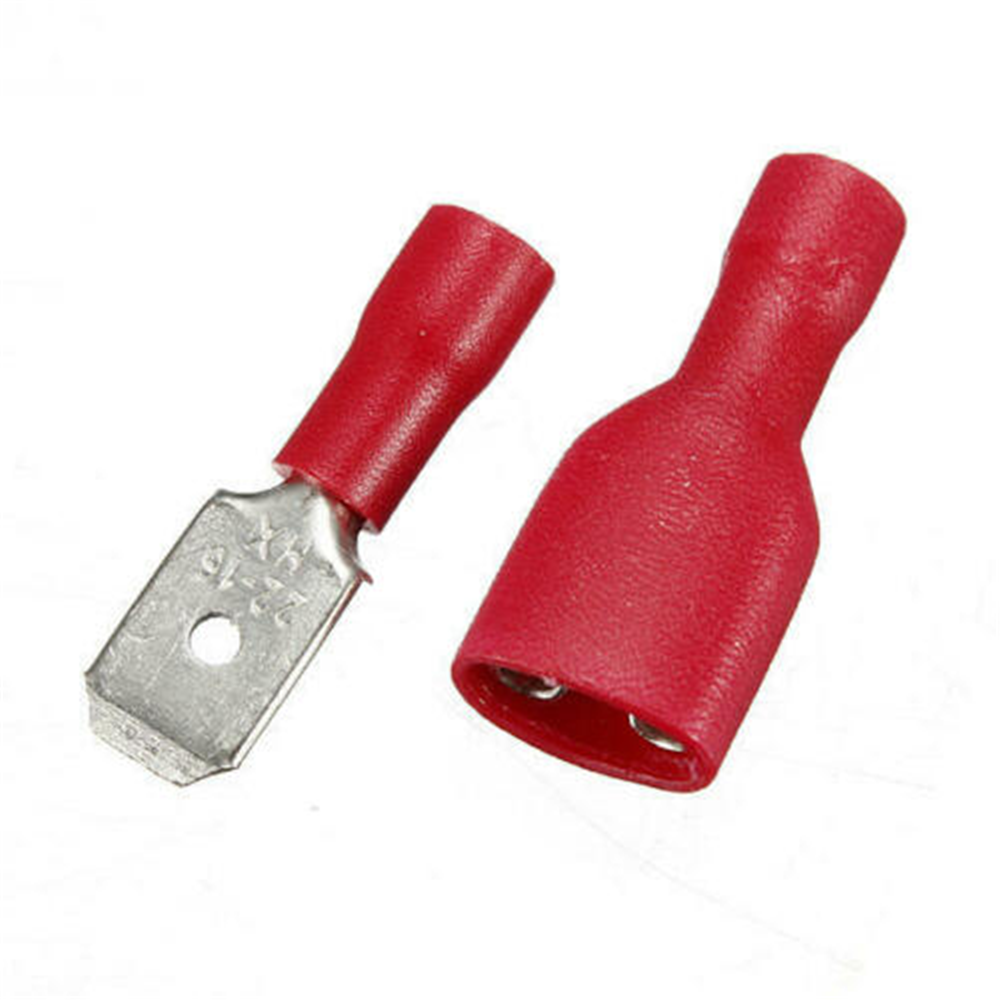 200x Red Insulated Spade Electrical Crimp Connectors Male & Female 6.3mm 22-18Ga