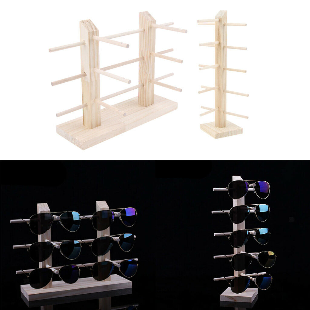 Set of 2 Natural Wood Sunglass Eyeglass Rack Glasses Display Stand Rack
