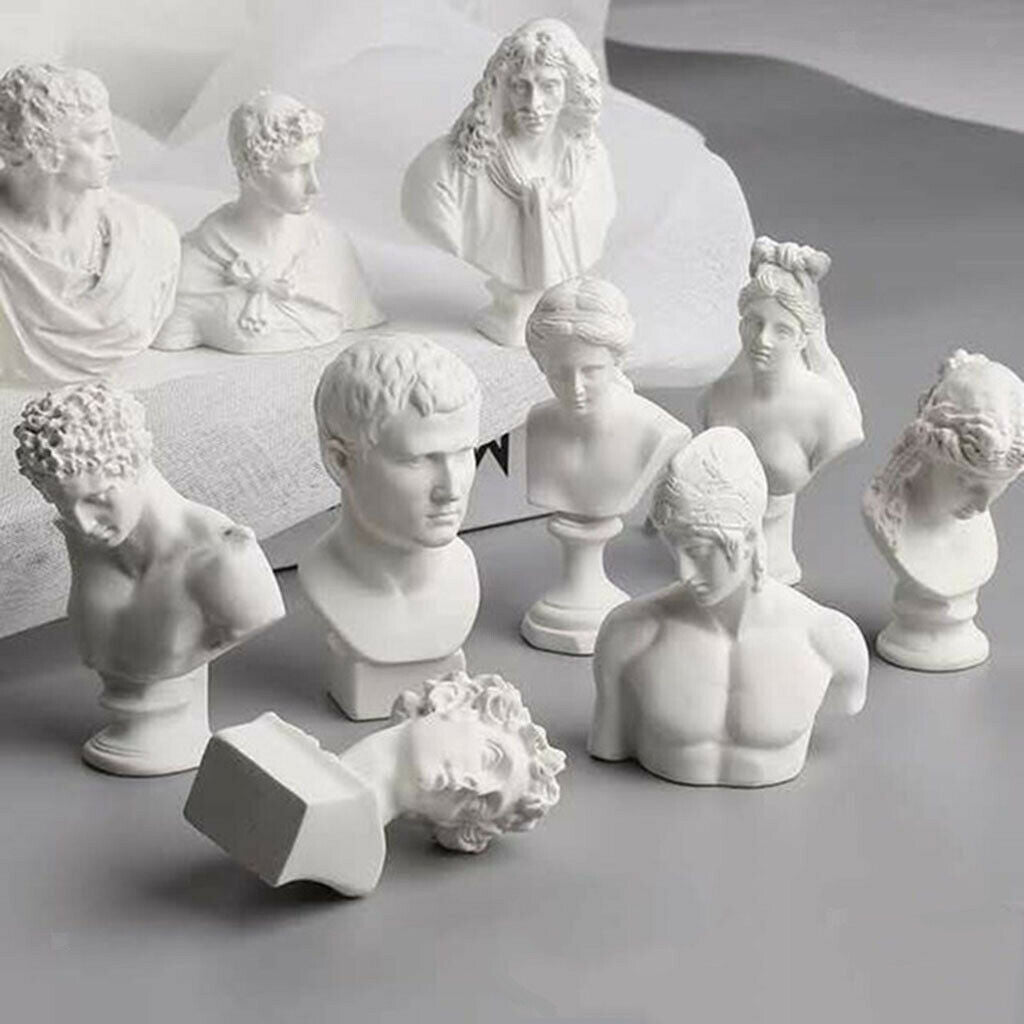 10pcs Mini Greek Bust Sculptures Drawing Sketch Plaster Cast Statues White