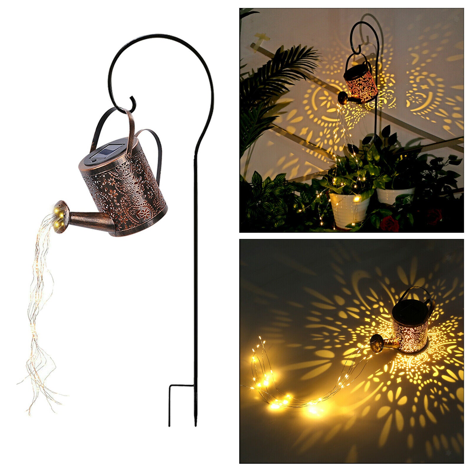 LED Waterproof Waterfall Lights Garden Vine Sloar Watering Can String Lights