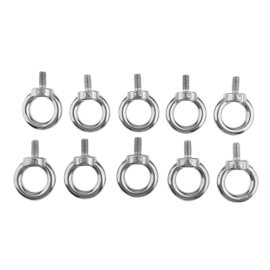 10pcs M8 Eye Bolt 316 Stainless Steel Shade Sail Boat Roof Rack Nut 8mm