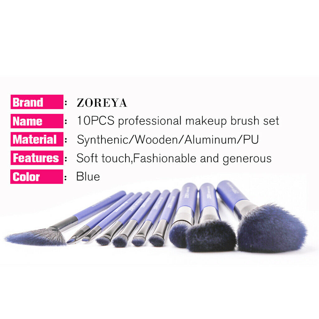 10 Pcs Makeup Brush Set for Eye shadow Blusher Face Powder Foundation Blue