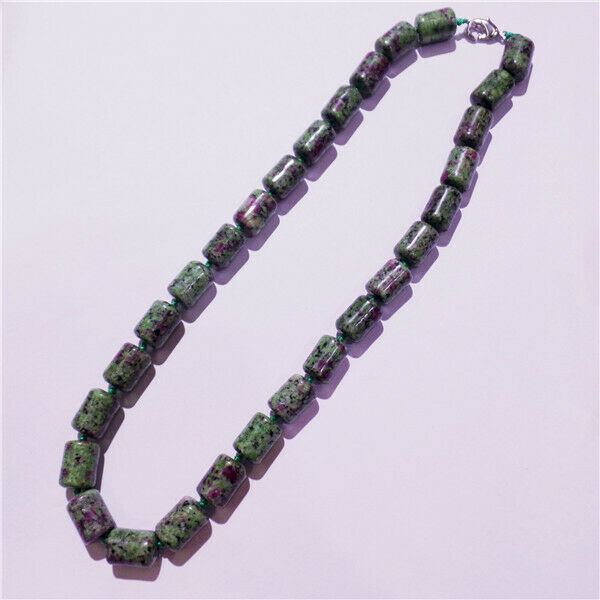 1 Strand 13x10mm Rose&Green Ruby in Fuchsite Cylinder Beads Necklace 42cm HH9258