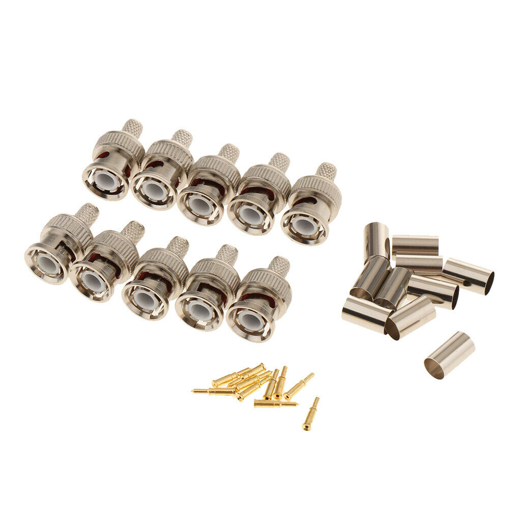 10-Pack Professional RG59 BNC Male Crimp-On Connector for Coaxial Cable