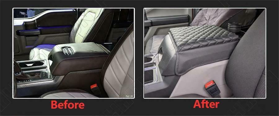 Black Armrest Box Cover Center Console Pad For Ford F150 2015-2020 Waterproof