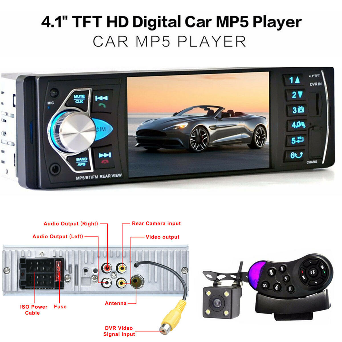 4.1" HD Digital Car Stereo Radio MP3 MP5 Audio Player FM Bluetooth USB/TF AUX