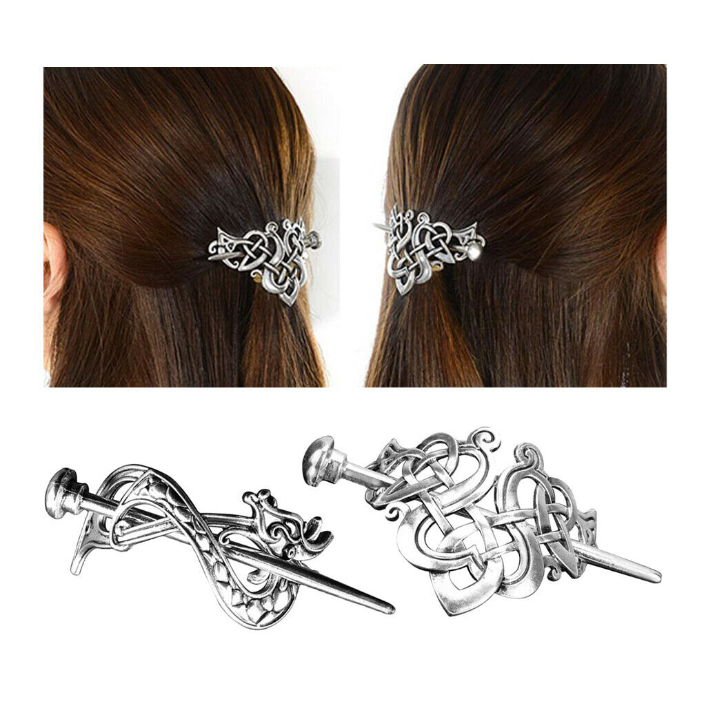 2x Retro Viking Hair Clip Celtics Hair Stick Ponytail Hair Bow Accessories