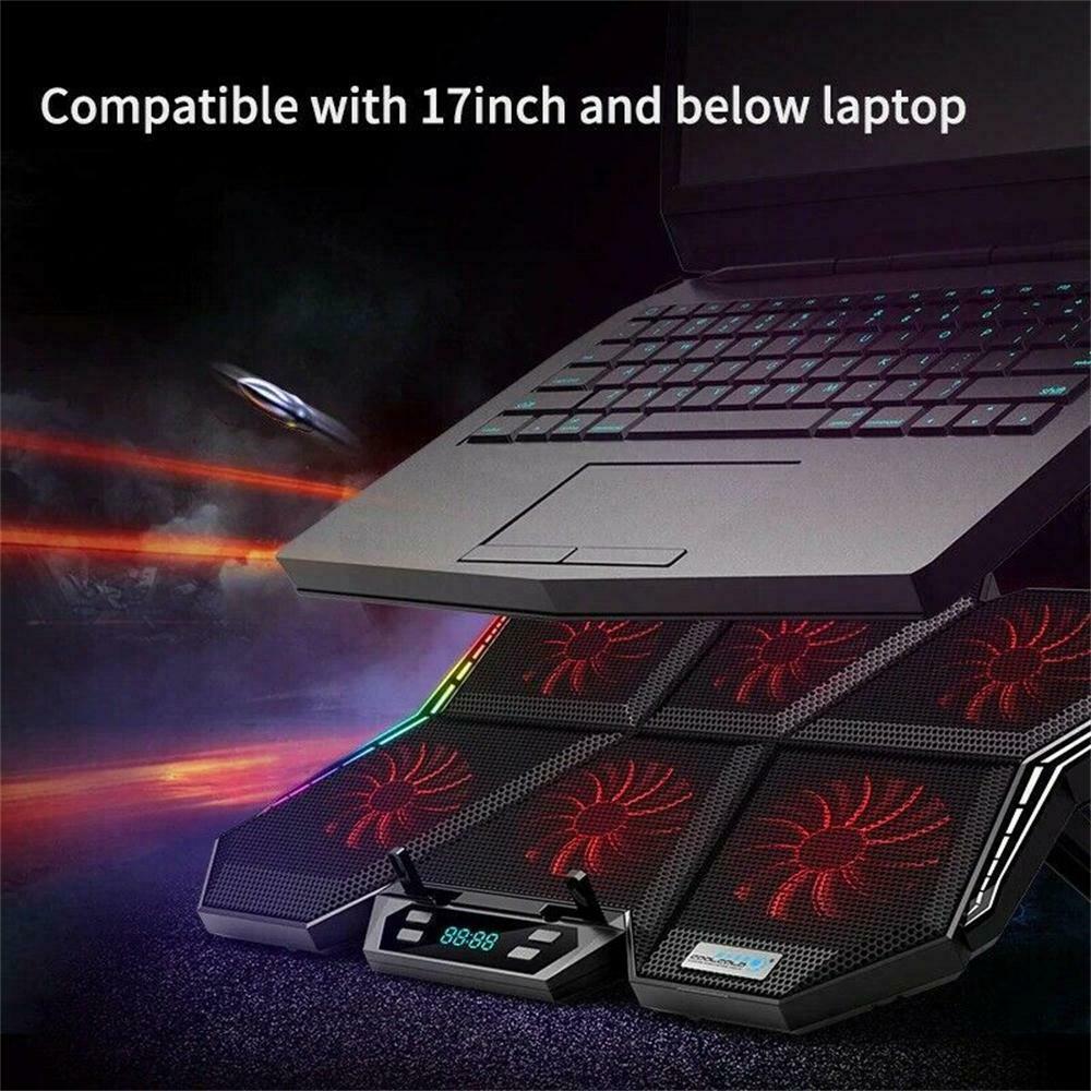 RGB Laptop Cooling Pad LED Screen Gaming Laptop Cooler with 6 High-Speed Fans FS
