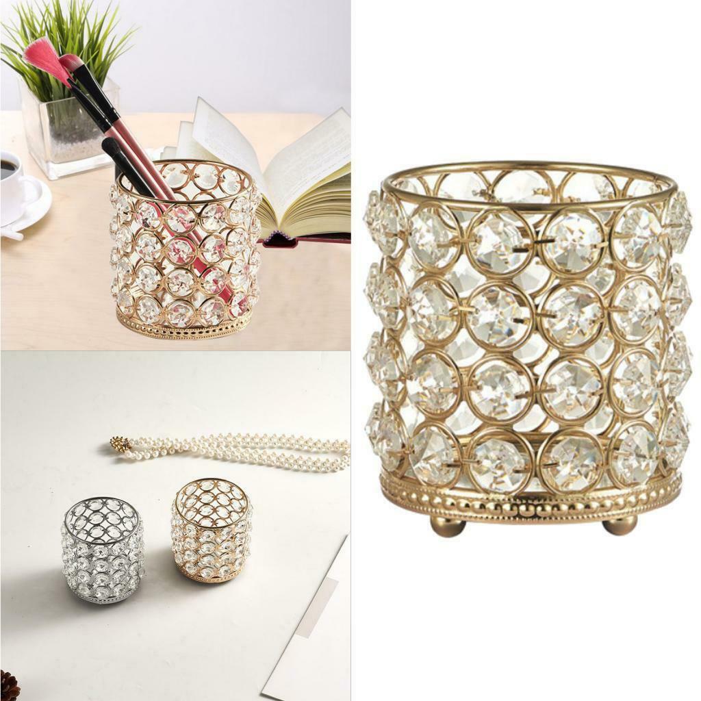 Crystal Candle Holder Wedding Party Dinner Pen Pot for Makeup Brush Golden
