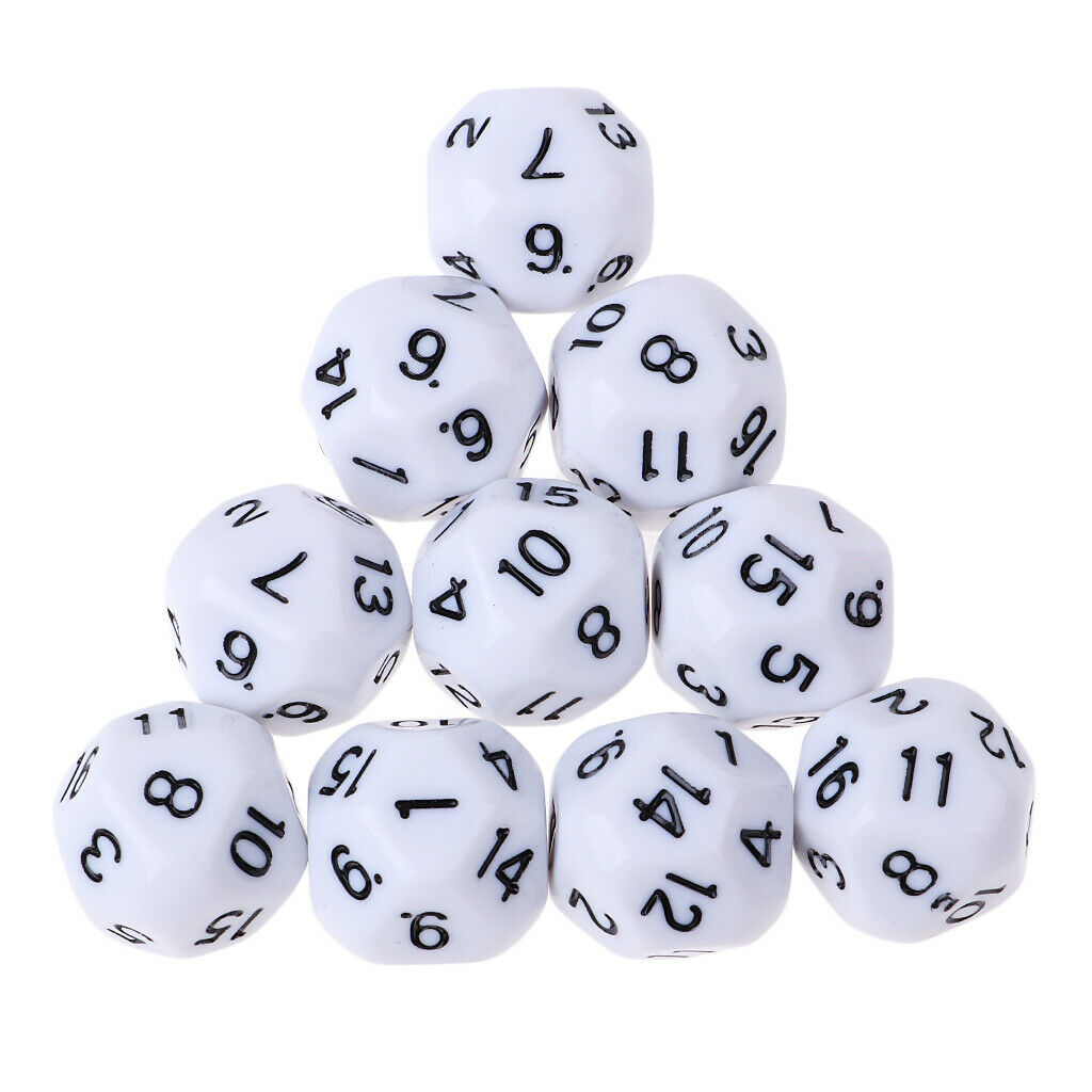 Set of 10 D16 dice 16 sided die white with black numbers for