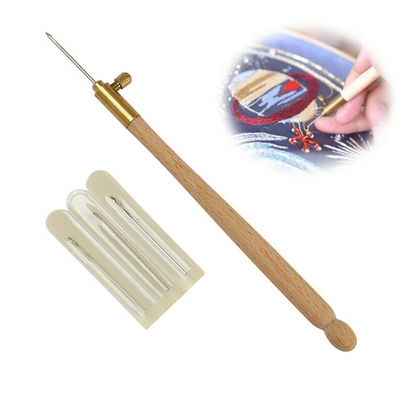 1pc Wooden French Embroidery Needles Tambour Crochet Hook with 3 Needles.l8