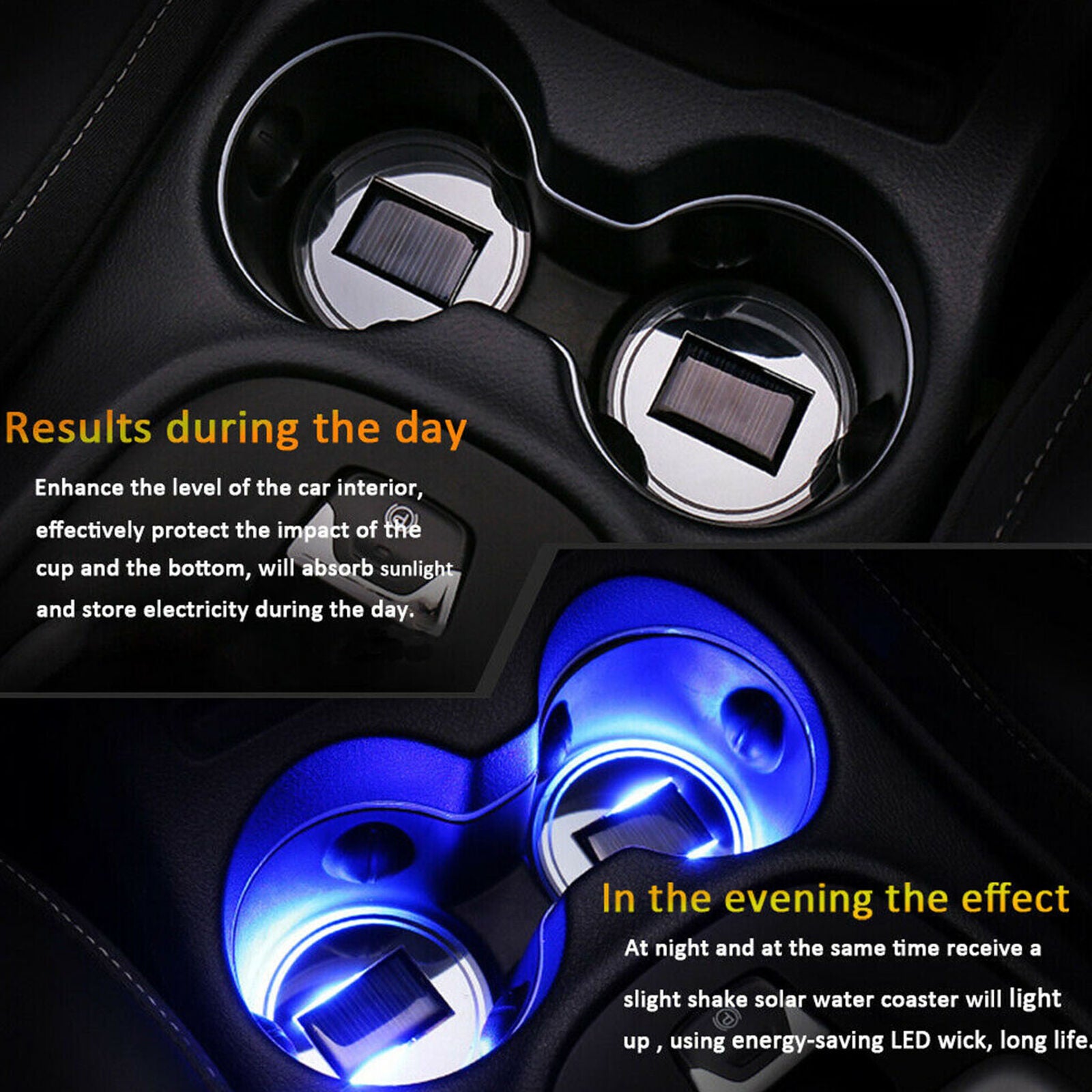 LED Car Solar Cup Holder Light Bottom Pad Mat Cover Trim Drink Coaster Lamps 1PC