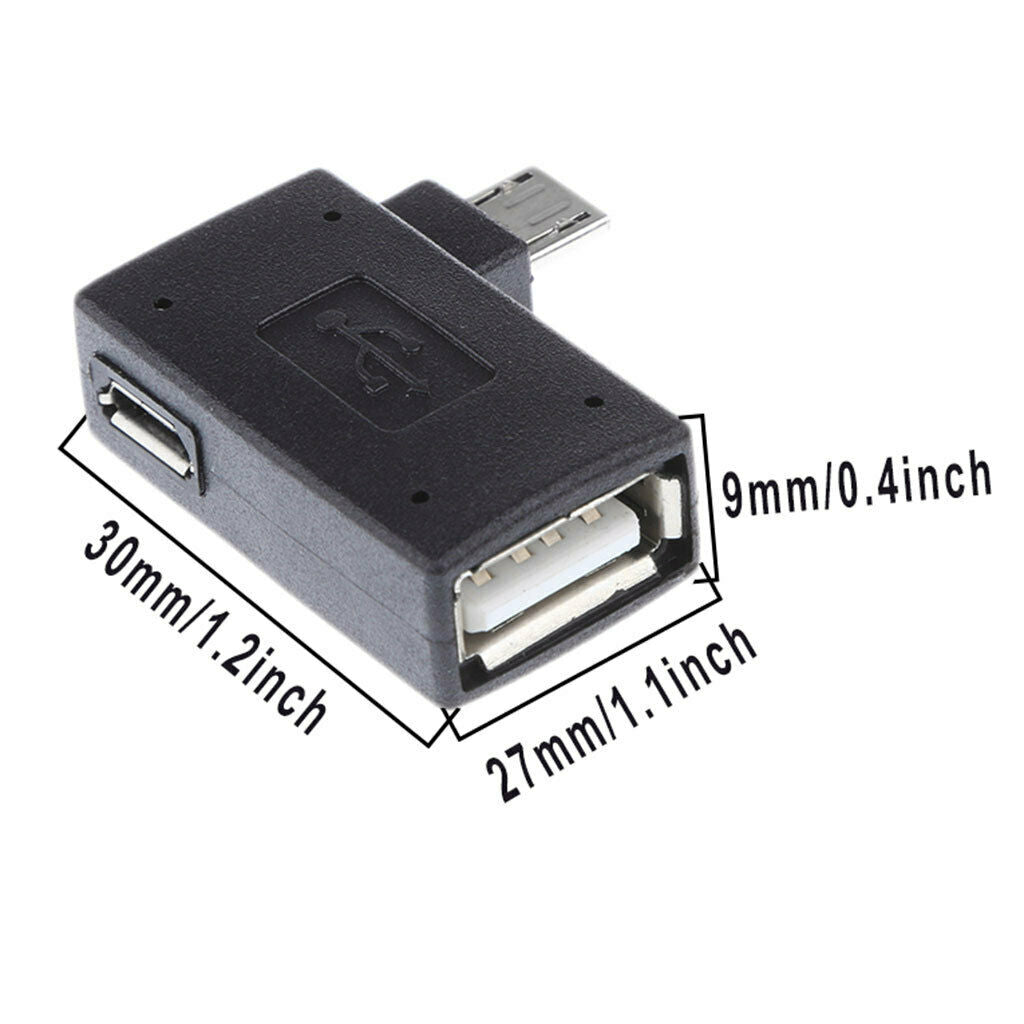 2Pcs 90 degree Angle Micro USB 2.0 OTG Host Adapter with USB Power
