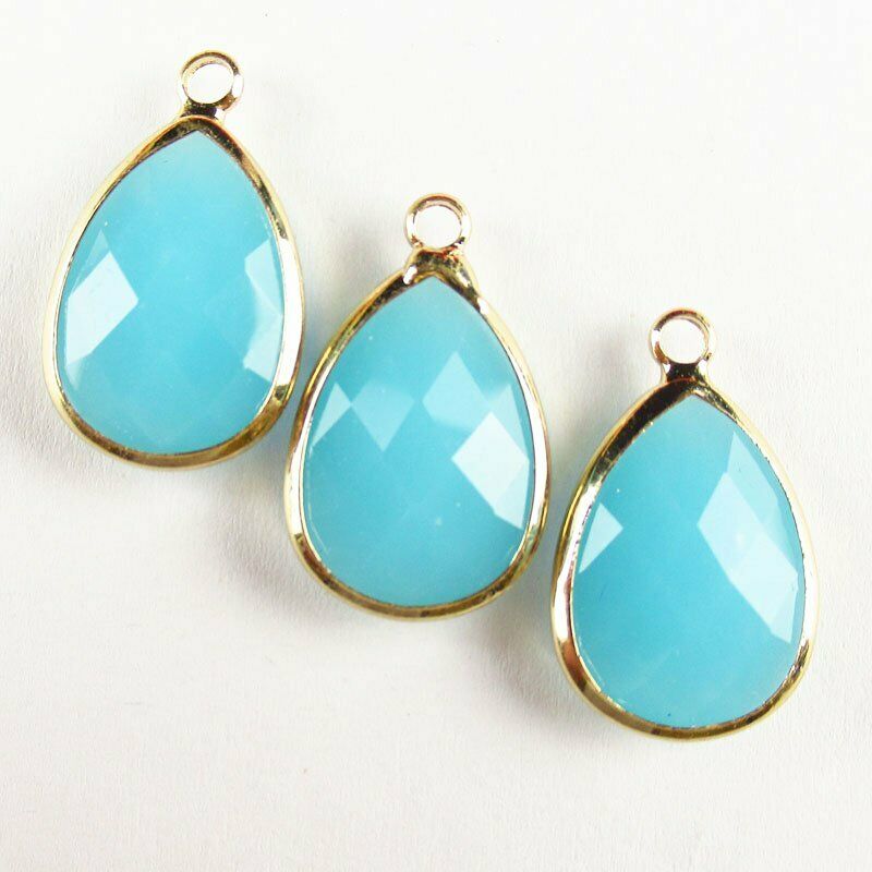 10pcs Wrapped Faceted Blue Jade Teardrop Pendant Bead 21x13x5mm A-37BB