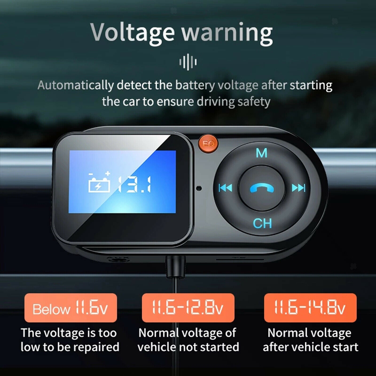 1.3" Wireless Bluetooth Car FM Transmitter   TF Card Audio Receiver
