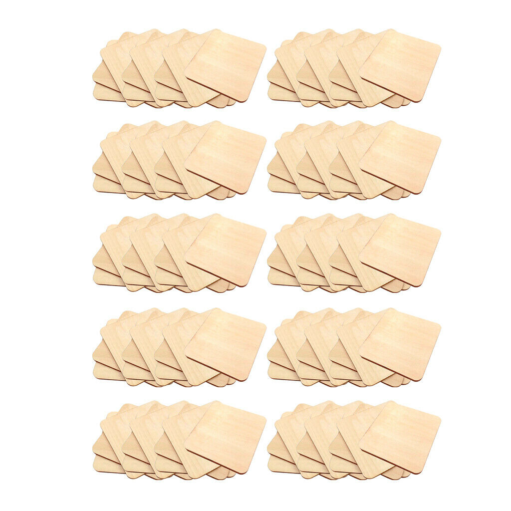 100x Square Durable Wooden Pieces Wood Board Log Slices DIY Supplies 0.8inch