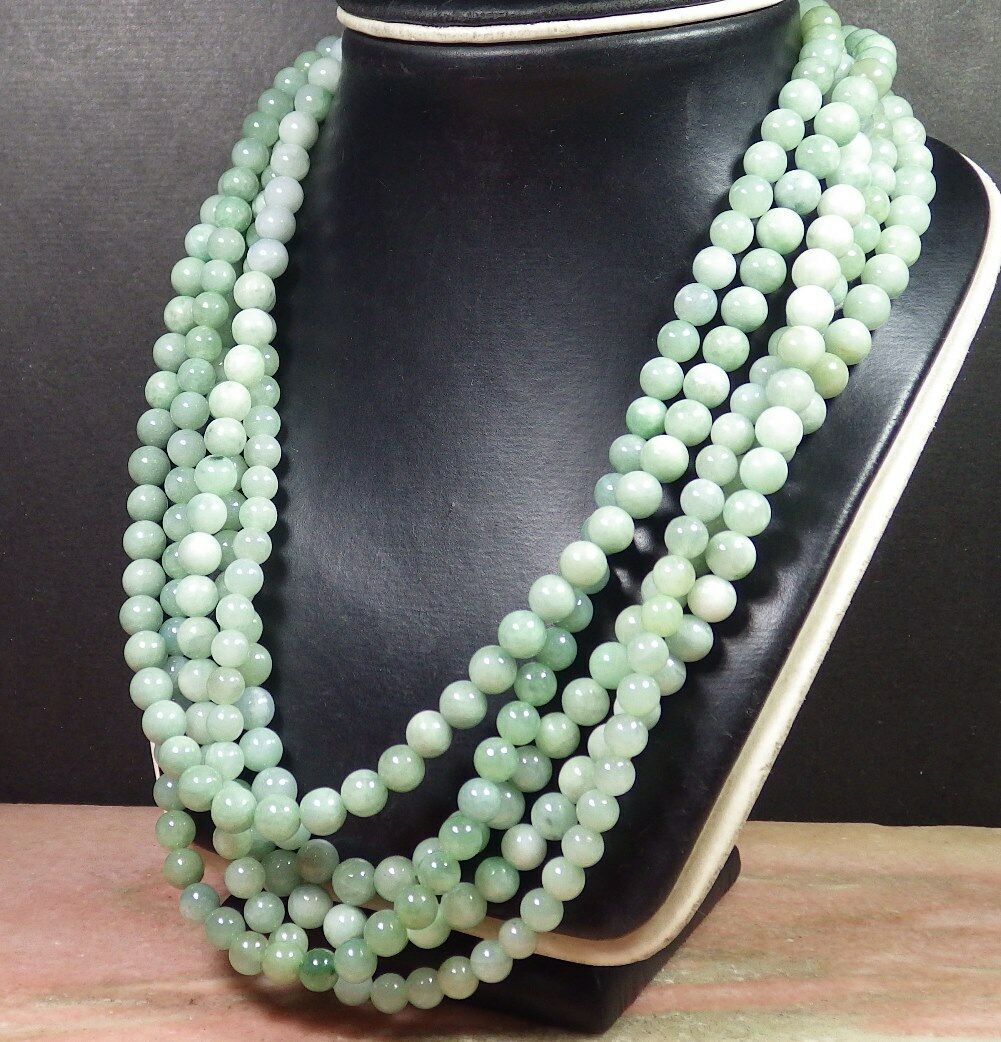1 Pcs Bean green 100% A JADE JADEITE Bead Beads Necklace 20 inches 8mm
