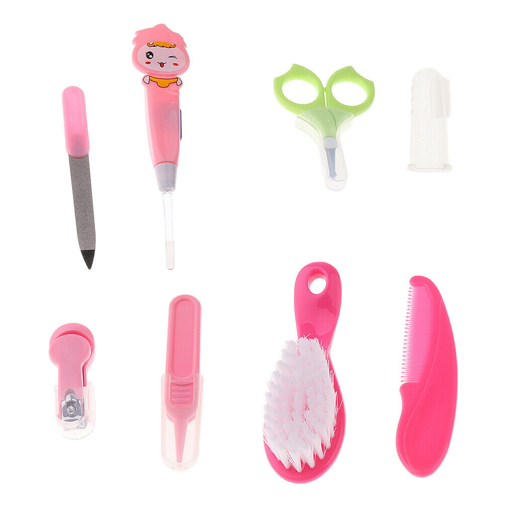 8pcs Baby Kids Nail Hair Care Grooming Brush Kit Pink