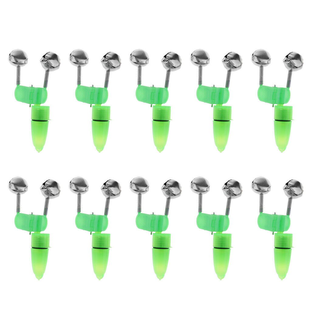 10Pcs Night Fishing Rod Tip LED Light   Bite Double Alarm Bells