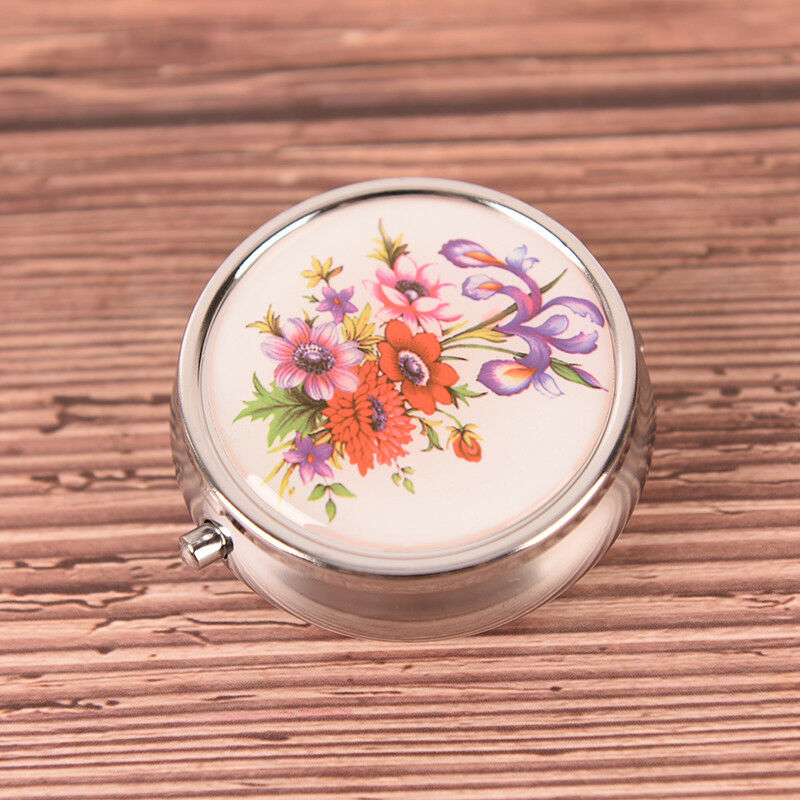 flower pill case metal organizer portable pill box makeup container Color .l8