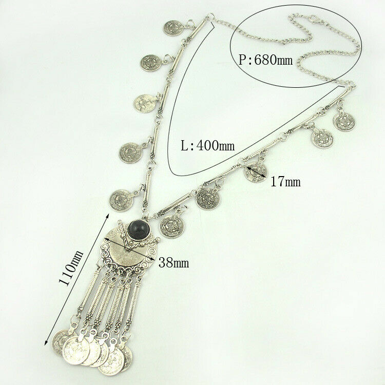 Ethnic Tribal Boho Beads Coin Fringe Belly Dance Bohemian Pendant Necklace